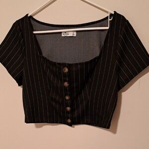 Hollister Black Pinstripe Crop Top.  Size Large.